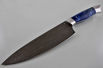 Поварской кухонный нож "Шеф-Повар" ХВ-5(Алмазная). Рукоять карельская береза(Синяя).